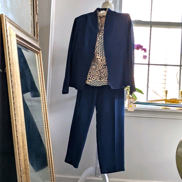 Couture Adrianna Papell 3Pc Cobalt Blue Silk Suit - Picture 2 of 13